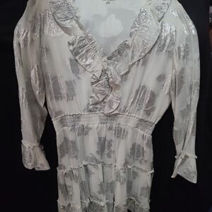 Silver and White Ruffled Women's Dress